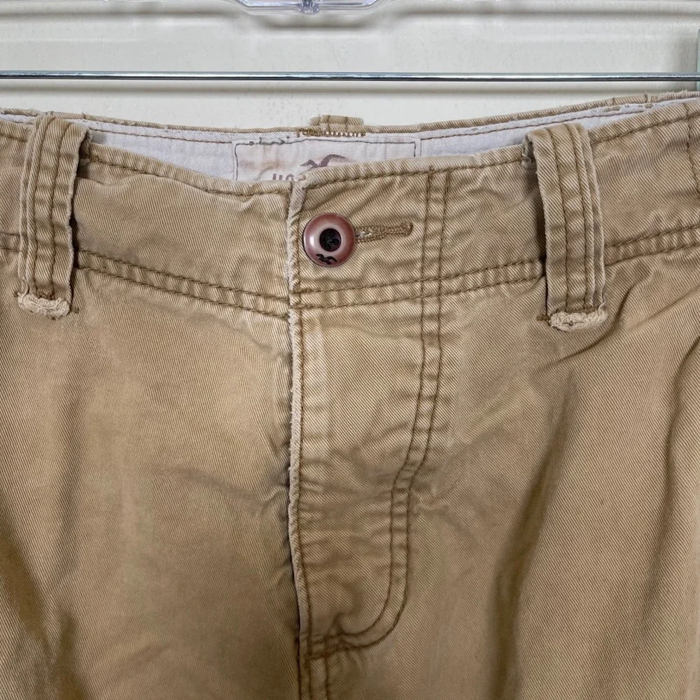 Vintage Hollister Mens Cargo Shorts 31 Khaki Button Fly Y2K Distressed Skater‎